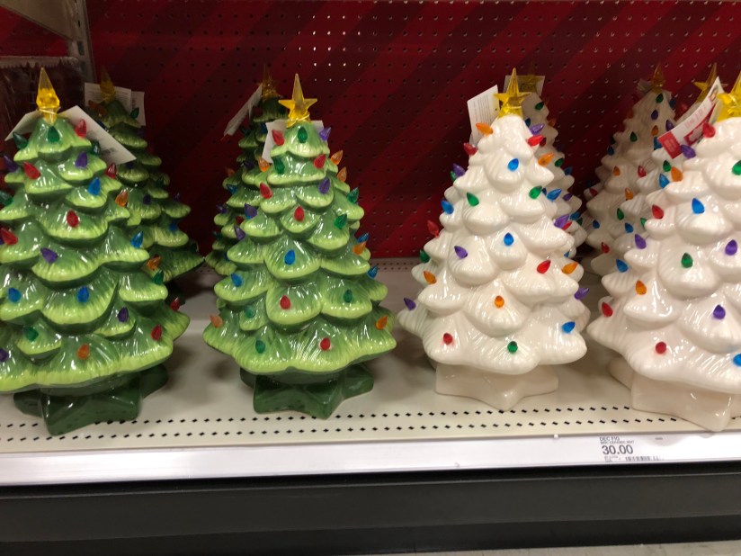 Faux ceramic light-up trees.